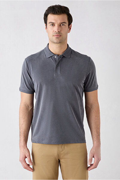 Kiğılı Regular Fit Snap Fastener Polo Collar Ribbed Detail Lyocell Blend T-Shirt