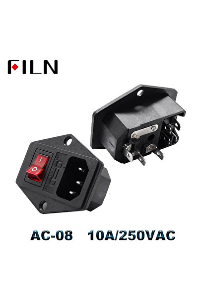 Choice14 AC-08 IEC320 C14 Electrical AC Socket 3 Pin Red LED 250V 10A Fuse Fe...