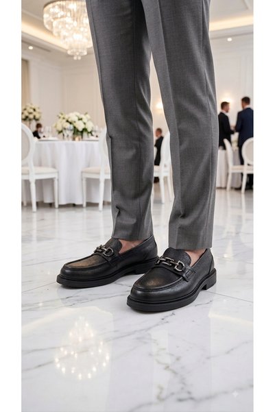 MİLONEK Erkek Günlük Loafer Tokalı Siyah Flotter 2024139501