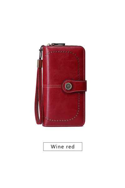 Choice7 محفظة نسائية طويلة Y1660-Winered RFID بتصميم عتيق ثلاثي الطي وسعة كبي...