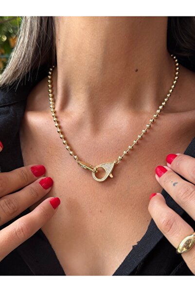 Tuysa Jewelry Monaco 14K Altın Kaplama Top Zincir Taş Detaylı Karabina Kilit ...