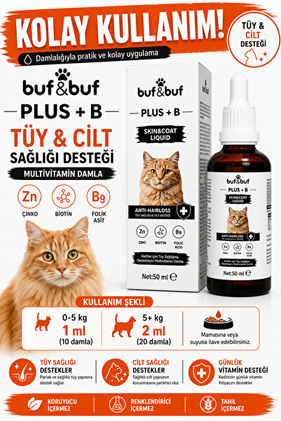 Kedi Biotin Damlası Tüy Dökülmesi Dönemi Desteği, Biotin ve Çinko İçerikli B Complex Kedi Tüy Deri Vitamini