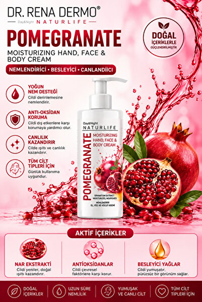 Naturlife Pomegranate Extract Moisturizing Hand, Face and Body Cream 250 ml
