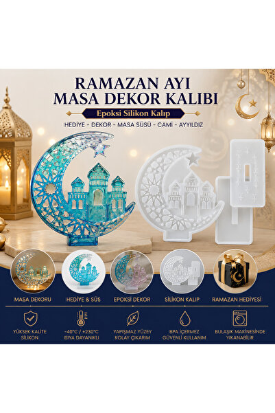 Şenhomee Epoksi silikon Ramazan ayı hediye dekor Ayyıldız cami masa süsü