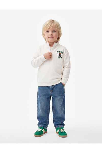 Koton Teddy Bear Detailed Half-Zip Long Sleeve High Neck Oversize Sweatshirt