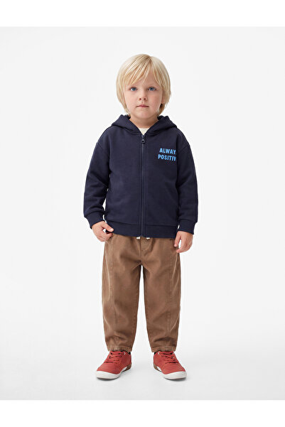 Koton Printed Long Sleeve Zippered Hooded Sweatshirt