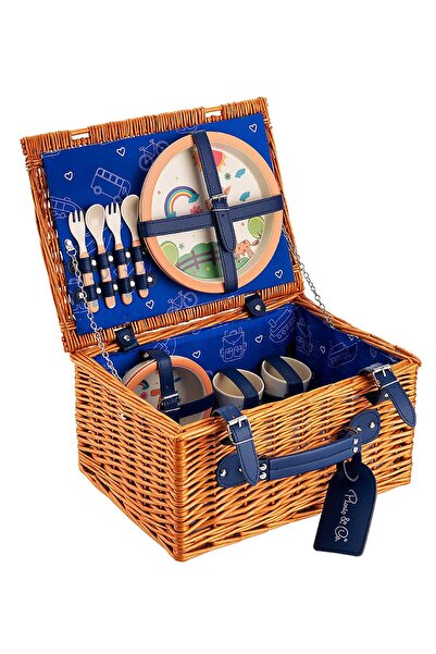 Picnic&co Çocuk Piknik Sepeti 2 Kişilik El Yapımı Hasır Piknik Seti Erkek Çoc...