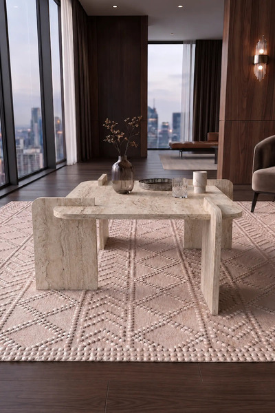 OBİ Atölye Traverten Orta Sehpa Modern Kare Doğal Taş görünüm Salon Orta Sehp...