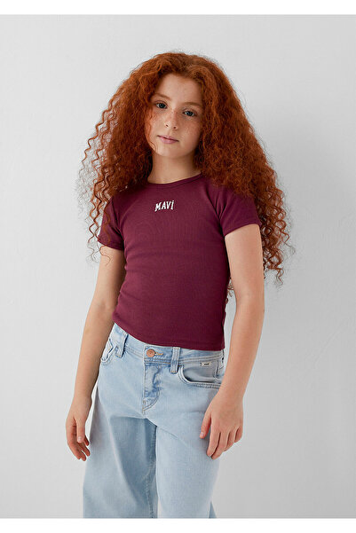 Mavi Logo Printed Claret Red T-Shirt Fitted / Bodycon Cut 7610350-70393