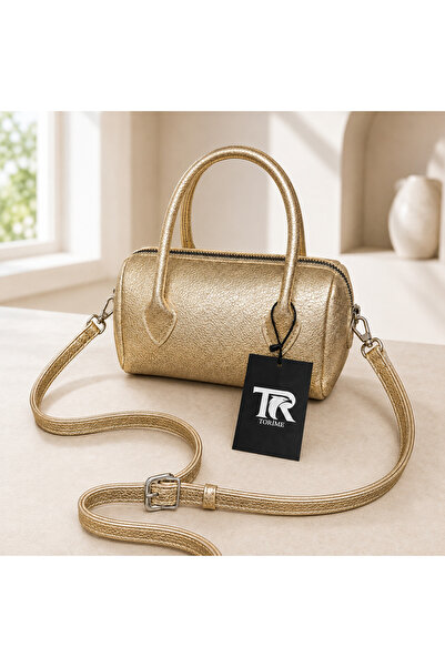 torime Gold Mini Bowling Bag with Adjustable Strap Vegan Leather Women's Hand...