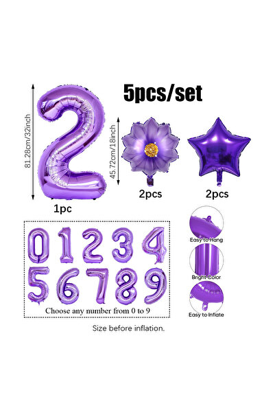 Choice8 Other 2 5pcs Purple Number Foil Balloon Set for Birthday Parties Anni...