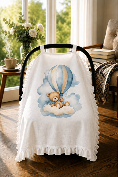 bebeqon 100% Muslin Baby Stroller Cover with Ruffles and Teddy Bear Pattern, ...