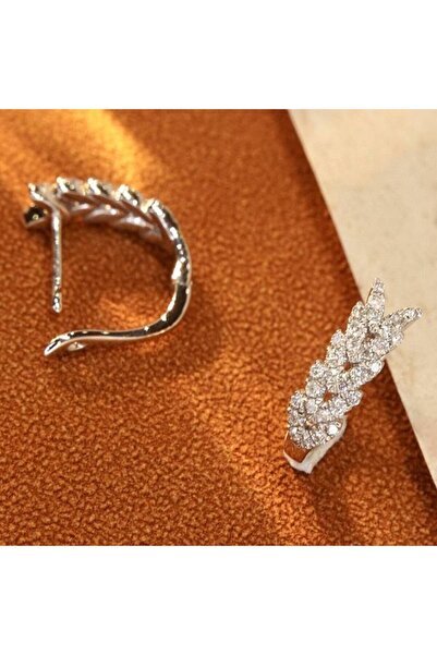 Choice E4459 Huitan Leaf Design Lady Hoop Earrings Inlaid Shining Cubic Zirco...