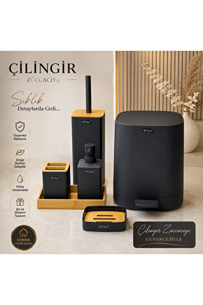 ABABEY ÇİLİNGİR ZÜCCACİYE Arow Akrilik 6 Parça Siyah Banyo Seti