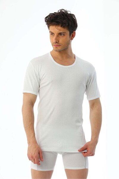 Çift Kaplan Tricou alb cu gâtul tip crewneck pentru bărbați 840