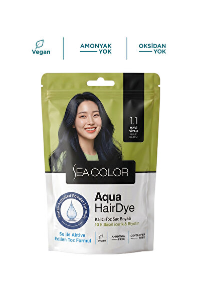 Sea Color Aqua Hair Dye Suyla Aktifleşen Toz Saç Boyası 1.1 Mavi Siyah