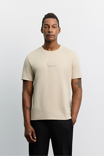 Avva Erkek Bej Bisiklet Yaka Pamuklu Kolay Ütülenen Regular Fit T-Shirt A62Y1022