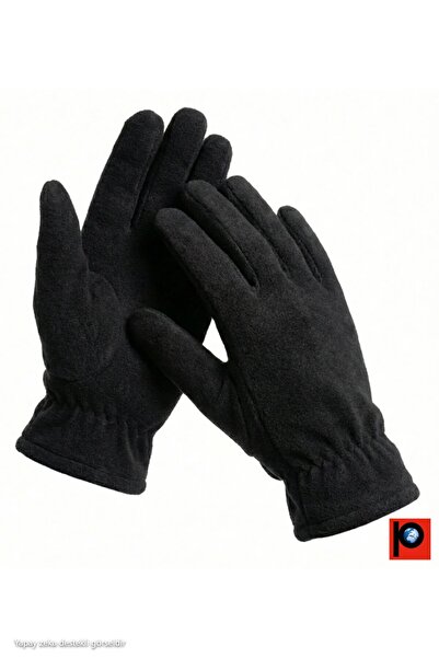 PAKER GİYİM Men's Winter Black Fleece Gloves with Elastic Ankle and Cold Prot...