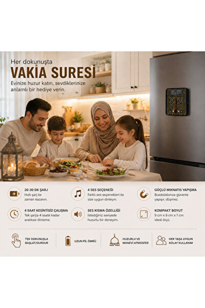 NUHA Vakıa Suresi Okuyan Buzdolabı Magneti | Sesli İslami Dekor | Şarjlı, 4 S...