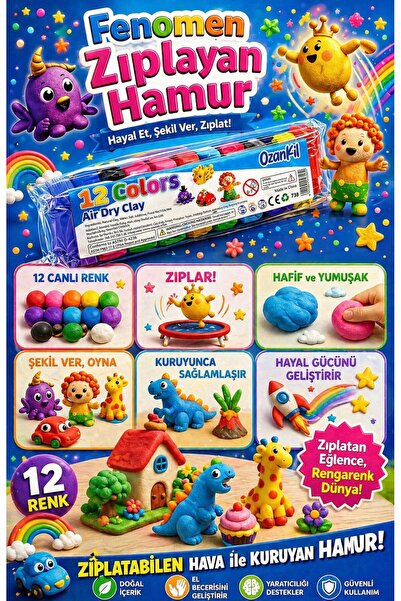 cabbaroğlu ticaret 12 Renk Hava ile Kuruyan Oyun Hamuru Seti Zıplayan Hafif Y...