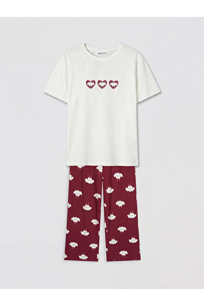 LC Waikiki Crew Neck Printed Women's Capri Pyjamas Set