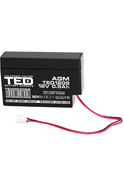 TED Electric Acumulator Stationar AGM VRLA Etans 12V 0,9A cu Fir, Dimensiuni ...