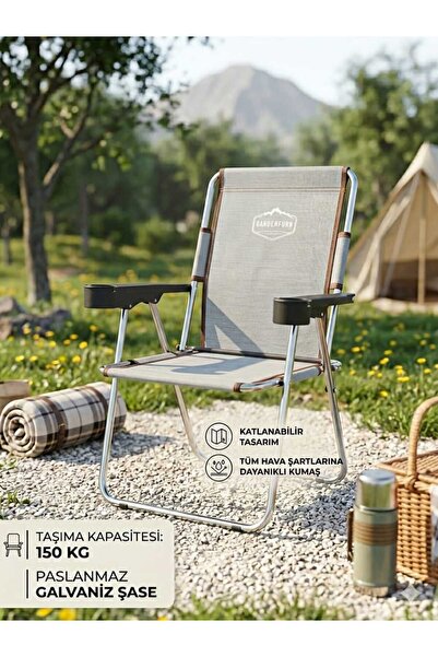 EVKO MOBİLYA Kamp Sandalyesi, Katlanabilir Kamp Sandalyesi, Bardaklıklı Sanda...