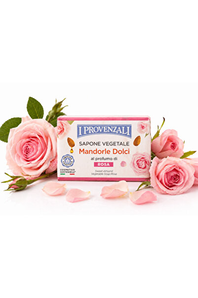 I Provenzali Sweet Almond & Rose Vegetable Soap 100g – Intense Hydration, Sof...