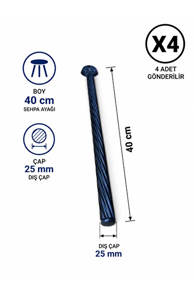 Home 40 cm Sehpa Ayağı Metal Burgu 4’lü Set + Bağlantı Aparatı Dayanıklı Modern
