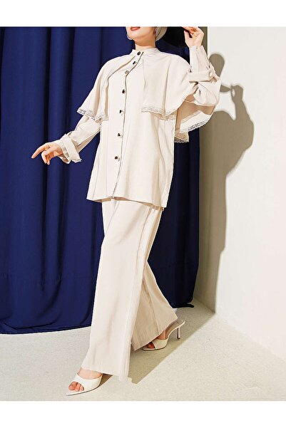 Lavanta Tekstil Σετ δύο τεμαχίων με λεπτομέρεια γραμμής Güprü και κάπα