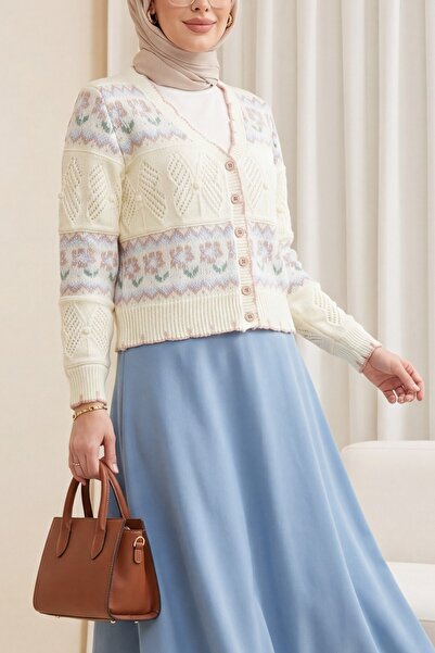 Modamorfo Ζακέτα πλεκτή διάτρητη με σχέδιο πεταλούδας και πολύχρωμα κουμπιά -...