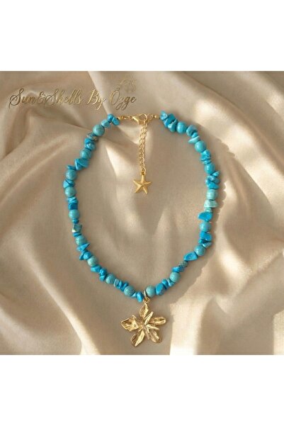 Modshopp Firuze taşlı turkuaz çiçekli kolye Sun&Shells By Özge