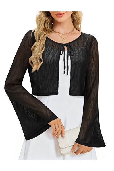 OEM Black bolero for women, lace with bell sleeves M