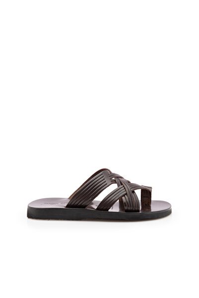 UrbanShoes Saboti barbati din piele naturala pe deget- 023 Maro
