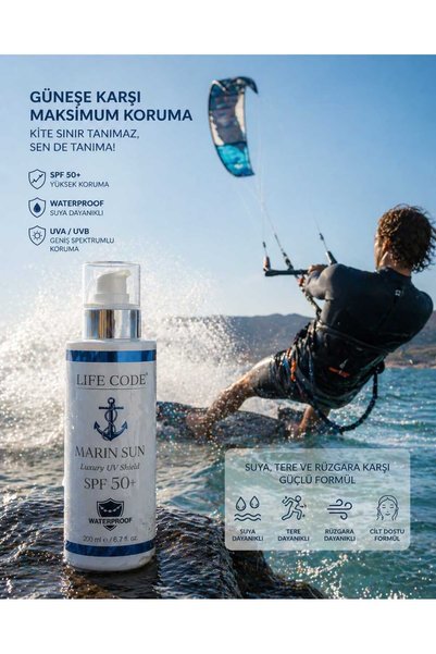 LİFE CODE Marin Sun Sunscreen 50 Spf Waterproof Luxury Uv Shield Water-Resistant 200 ml