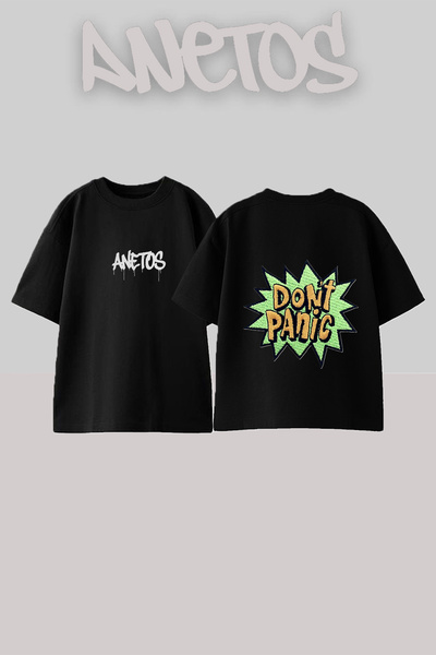 Anetos Μπλουζάκι Dont Panic Design Back Printed Βαμβακερό Μαύρο Oversize T-shirt