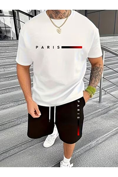 PAVRO Unisex Oversize Σετ Σορτς με Μπλούζα και Σορτς, Άνετο Σετ με Μικτά Τυπω...