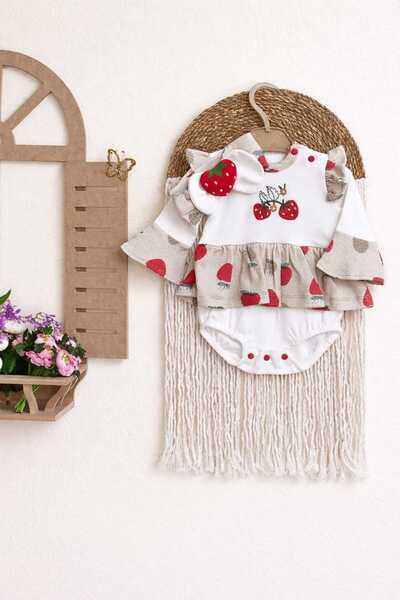 COŞAY BEBE Strawberry Embroidered Romper & Bandana Set