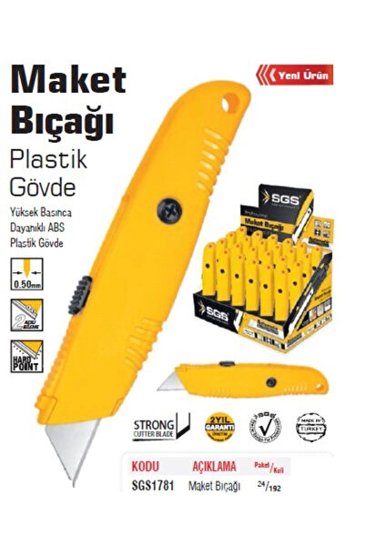 SGS 1781 Emniyetli Maket Bıçağı - Kademeli Koli ve Kargo Açma Bıçağı
