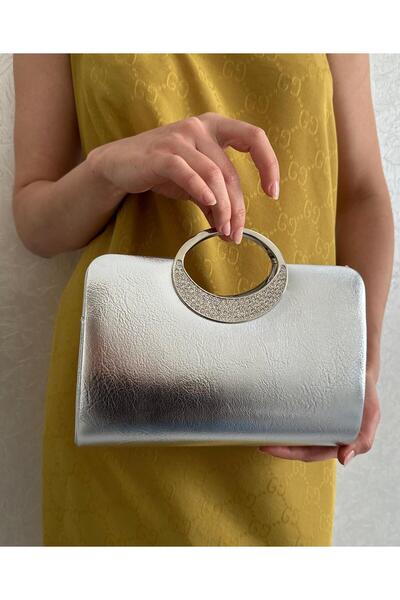 she poly Γυναικεία βραδινή τσάντα clutch με ασημένια λαβή κρίκου