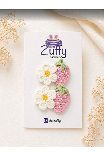 Thezuffy Hand Knitted Hair Clip Set with Strawberry and Daisy Figures