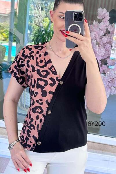 İnce Topuk Μπλούζα βισκόζης με λεοπάρ διακόσμηση 6y200