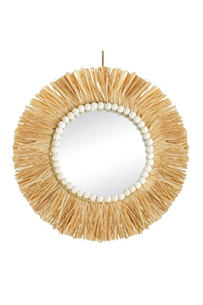 Zâna Casei Διακοσμητικός Στρογγυλός Καθρέφτης Τοίχου με Κλωστές Ράφια & Ξύλιν...