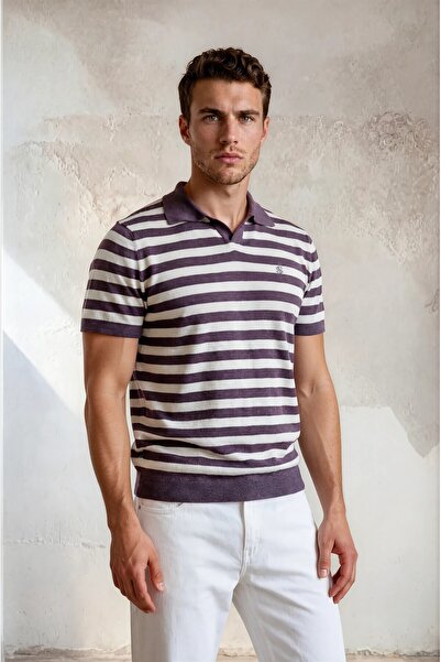 Sea Style Tricou tricotat pentru bărbați, cu guler polo, în dungi, croială aj...
