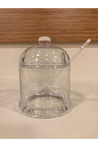 PLUS HOME وعاء توابل أو وعاء ملح زجاجي مع ملعقة، ارتفاع وقطر 8×8 سم
