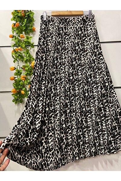 edu collection Φούστα κρεπ με πιέτες και λεοπάρ σχέδιο