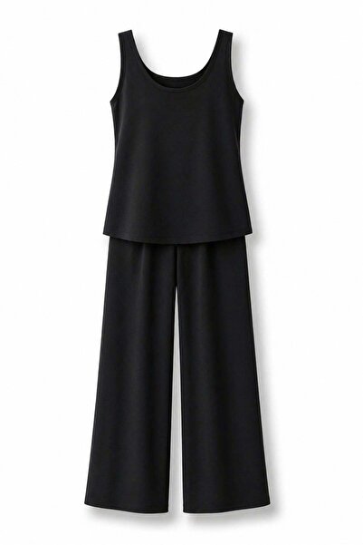 5in1Canpolat Black Draped Athlete Pants Set