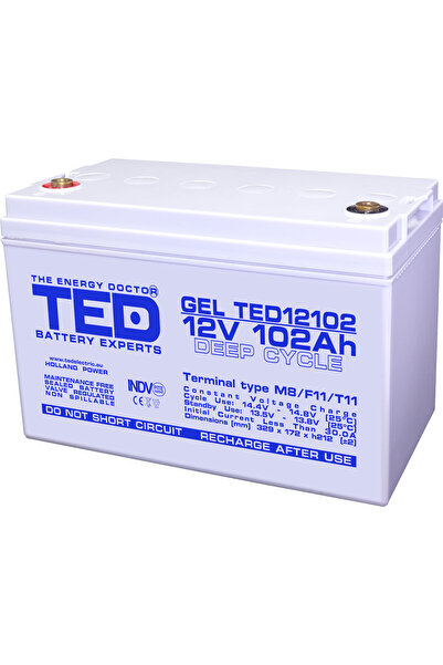 TED Electric Acumulator Staționar Etans cu Gel Deep Cycle 12V 102A M8 F11 T11...