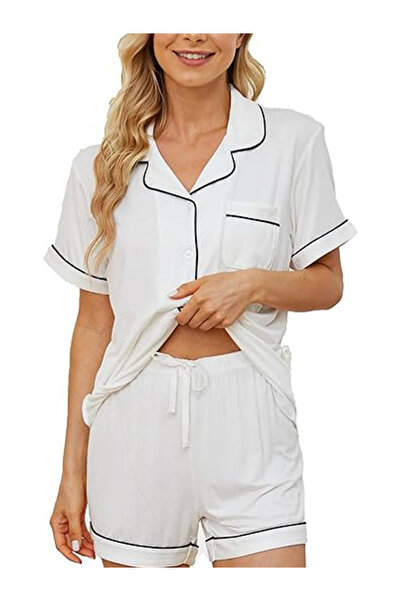 Take Two By Styli White Solid Piping Detail Shirt and Shorts Set