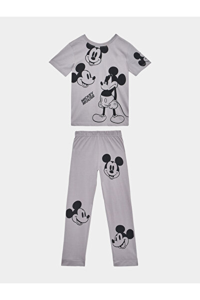 Styli Boys Grey Mickey Mouse Cotton T-Shirt and Pants Set